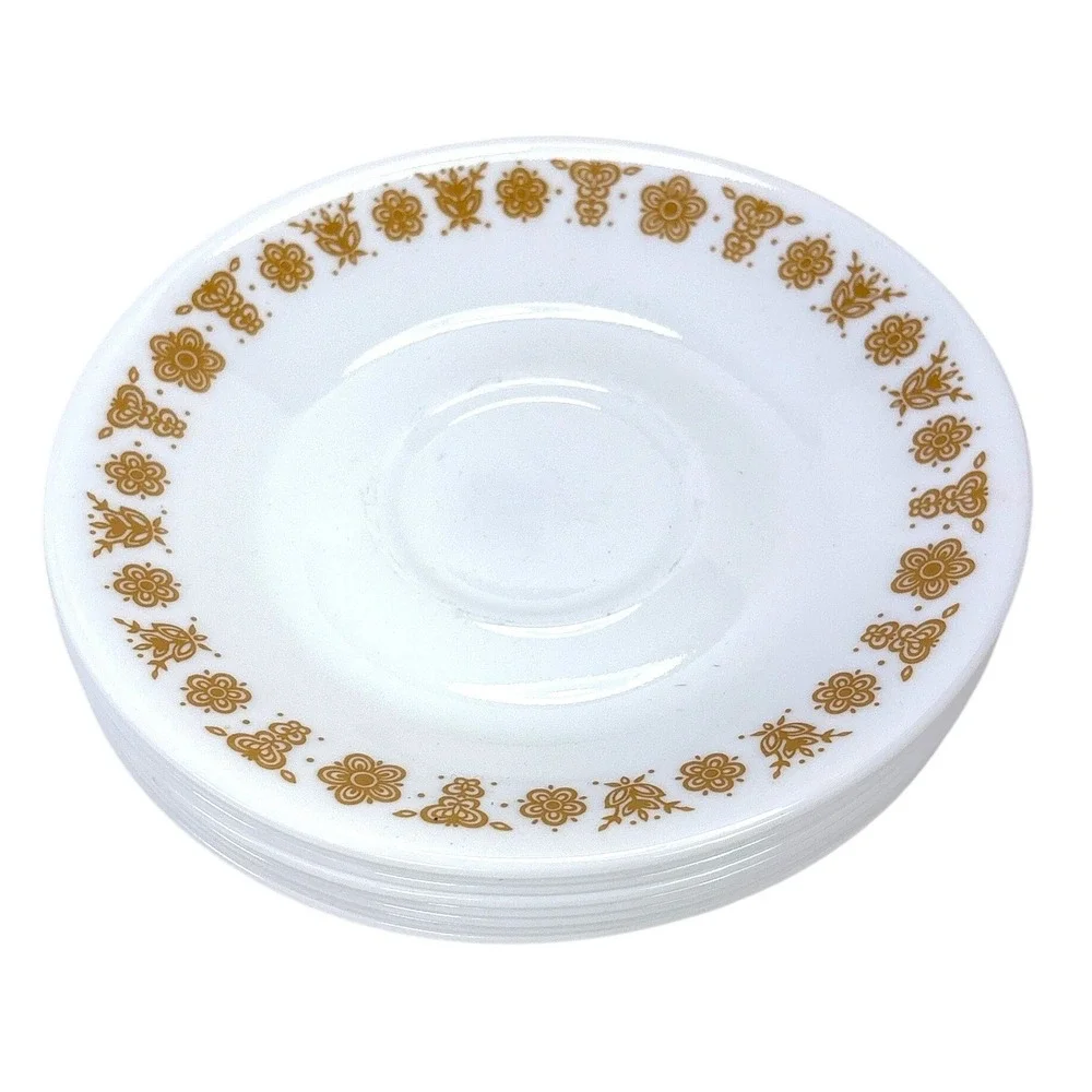 Vintage Corelle Butterfly Gold Saucer Plates Set of 8 Corning USA 6.25 inch